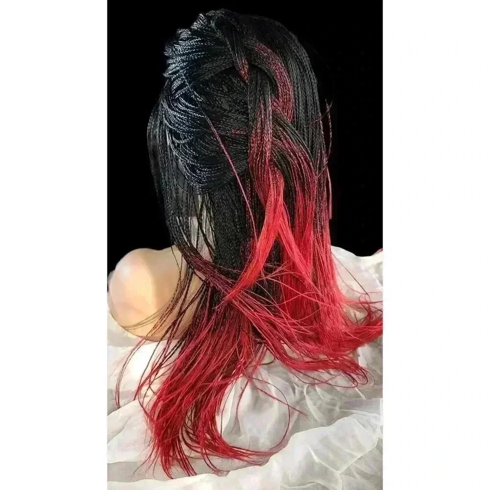 Yassine Red/Black Ombre Braided Wig | 100% Handmade Micro Millions Lace